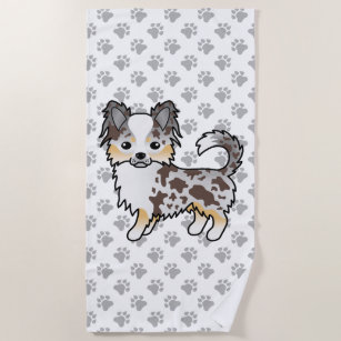 Chocolate Merle Long Coat Chihuahua Dog & Paws Beach Towel