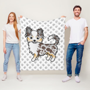 Chocolate Merle Long Coat Chihuahua Dog & Paws Fleece Blanket