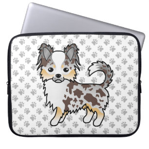 Chocolate Merle Long Coat Chihuahua Dog & Paws Laptop Sleeve