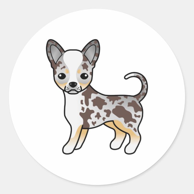 Chocolate Merle Smooth Coat Chihuahua Cartoon Dog Classic Round Sticker (Front)