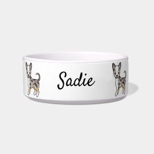 Chocolate Merle Smooth Coat Chihuahua Dog & Name Bowl