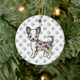 Chocolate Merle Smooth Coat Chihuahua Dog & Paws Ceramic Tree Decoration
