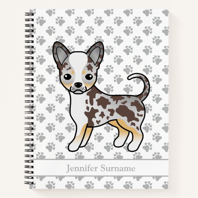 Chocolate Merle Smooth Coat Chihuahua Dog & Text Notebook (Front)