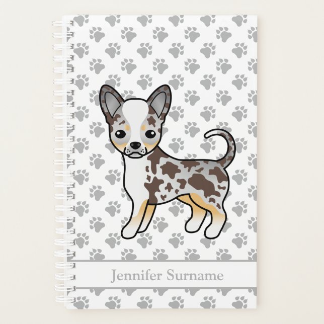 Chocolate Merle Smooth Coat Chihuahua Dog & Text Planner (Front)