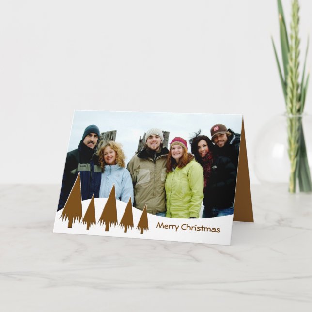 Chocolate Merry Christmas Trees Holiday Card (Front)