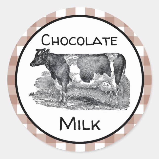 Chocolate Milk Label Brown and White Gingham (Front)