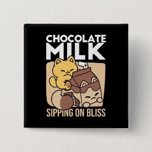 Chocolate Milk Sipping on Bliss – Kawaii Cat Food  15 Cm Square Badge