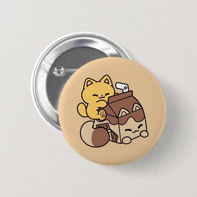Chocolate Milk Sipping on Bliss – Kawaii Cat Food  6 Cm Round Badge (Front & Back)