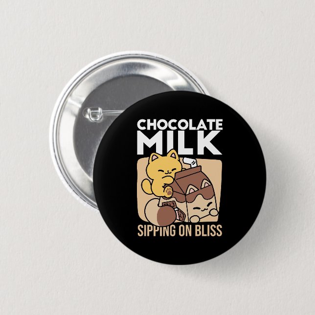 Chocolate Milk Sipping on Bliss – Kawaii Cat Food  6 Cm Round Badge (Front & Back)
