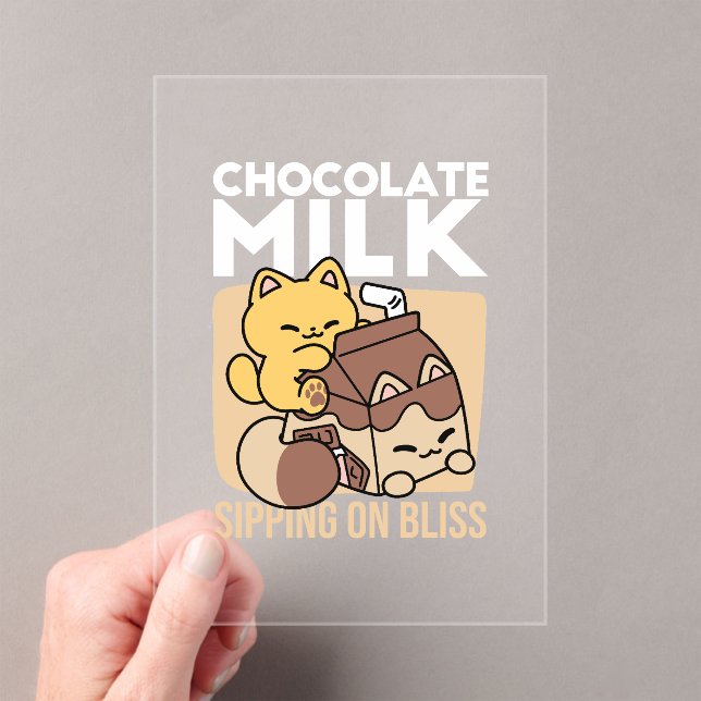 Chocolate Milk Sipping on Bliss – Kawaii Cat Food  Acrylic Invitations (Insitu (Handheld))