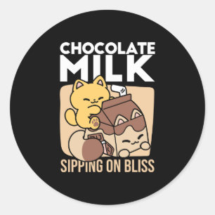 Chocolate Milk Sipping on Bliss – Kawaii Cat Food  Classic Round Sticker
