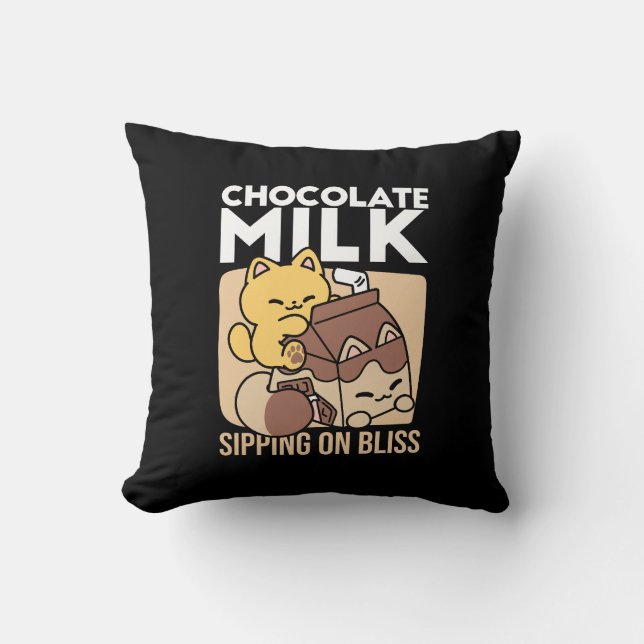 Chocolate Milk Sipping on Bliss – Kawaii Cat Food  Cushion (Front)