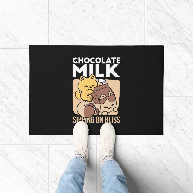 Chocolate Milk Sipping on Bliss – Kawaii Cat Food  Doormat (Indoor)