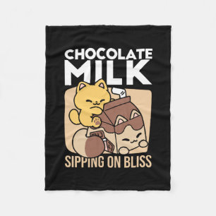 Chocolate Milk Sipping on Bliss – Kawaii Cat Food  Fleece Blanket