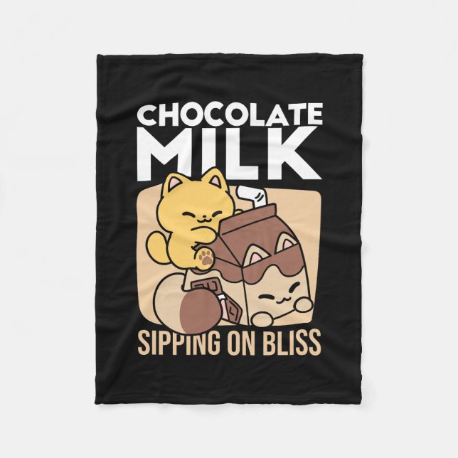 Chocolate Milk Sipping on Bliss – Kawaii Cat Food  Fleece Blanket (Front)
