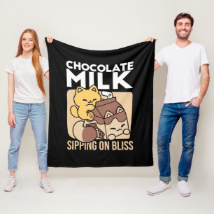 Chocolate Milk Sipping on Bliss – Kawaii Cat Food  Fleece Blanket