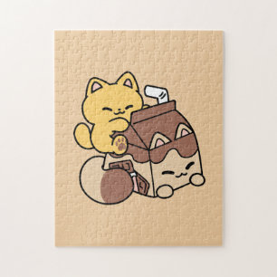 Chocolate Milk Sipping on Bliss – Kawaii Cat Food  Jigsaw Puzzle