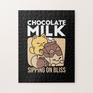Chocolate Milk Sipping on Bliss – Kawaii Cat Food  Jigsaw Puzzle