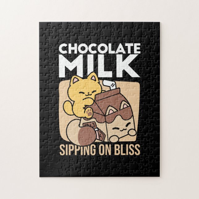 Chocolate Milk Sipping on Bliss – Kawaii Cat Food  Jigsaw Puzzle (Vertical)