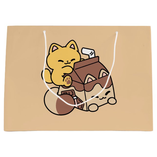 Chocolate Milk Sipping on Bliss – Kawaii Cat Food  Large Gift Bag (Front)