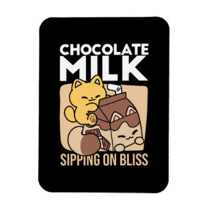 Chocolate Milk Sipping on Bliss – Kawaii Cat Food Magnet
