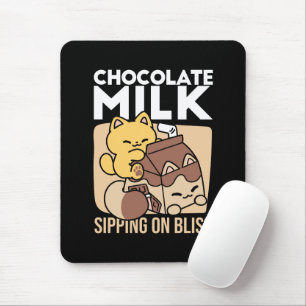 Chocolate Milk Sipping on Bliss – Kawaii Cat Food Mouse Mat
