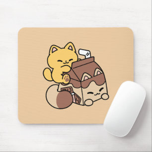 Chocolate Milk Sipping on Bliss – Kawaii Cat Food Mouse Mat