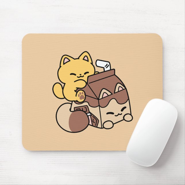 Chocolate Milk Sipping on Bliss – Kawaii Cat Food  Mouse Mat (With Mouse)