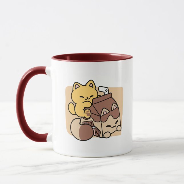Chocolate Milk Sipping on Bliss – Kawaii Cat Food  Mug (Left)