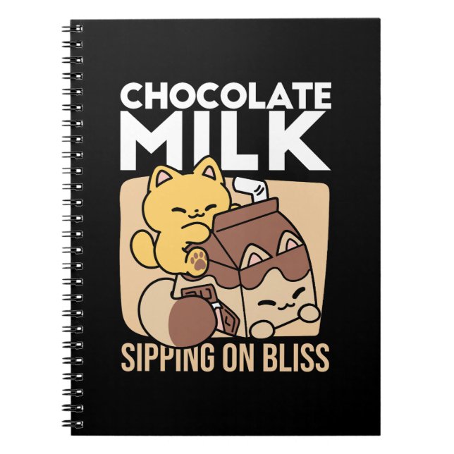 Chocolate Milk Sipping on Bliss – Kawaii Cat Food  Notebook (Front)