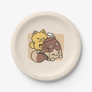 Chocolate Milk Sipping on Bliss – Kawaii Cat Food Paper Plate