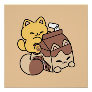 Chocolate Milk Sipping on Bliss – Kawaii Cat Food Poster