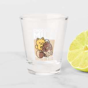 Chocolate Milk Sipping on Bliss – Kawaii Cat Food Shot Glass