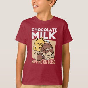 Chocolate Milk Sipping on Bliss – Kawaii Cat Food  T-Shirt