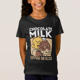 Chocolate Milk Sipping on Bliss – Kawaii Cat Food T-Shirt