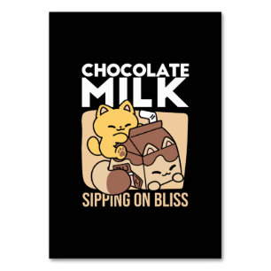 Chocolate Milk Sipping on Bliss – Kawaii Cat Food Table Number