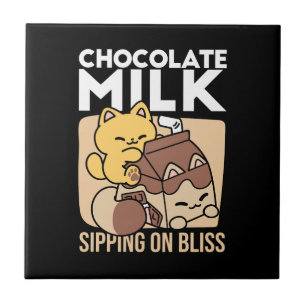 Chocolate Milk Sipping on Bliss – Kawaii Cat Food Tile