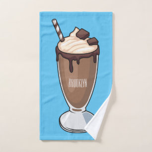 Chocolate milkshake cartoon illustration bath towel set