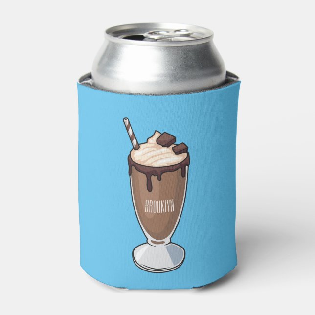 Chocolate milkshake cartoon illustration  can cooler (Can Front)