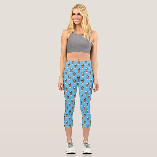 Chocolate milkshake cartoon illustration  capri leggings (Front)