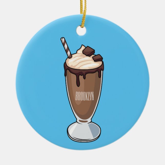 Chocolate milkshake cartoon illustration  ceramic tree decoration (Front)