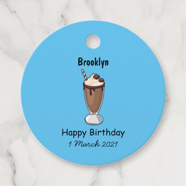 Chocolate milkshake cartoon illustration favour tags (Front)