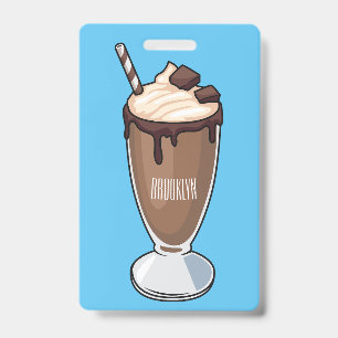 Chocolate milkshake cartoon illustration ID badge