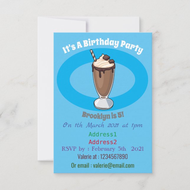 Chocolate milkshake cartoon illustration invitation (Front)