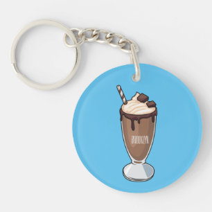 Chocolate milkshake cartoon illustration key ring