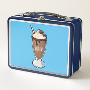 Chocolate milkshake cartoon illustration metal lunch box