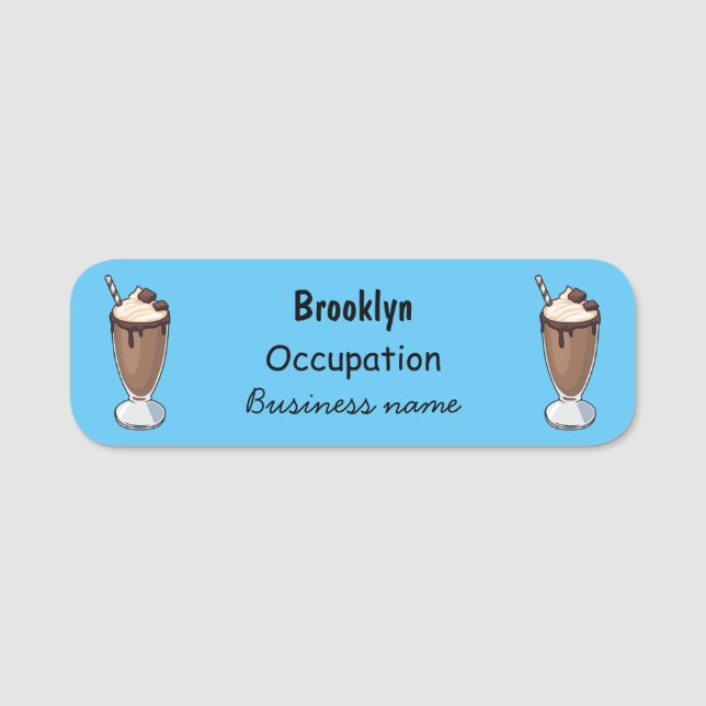 Chocolate milkshake cartoon illustration name tag (Front)
