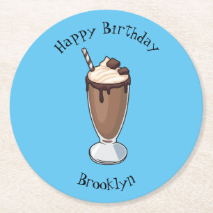 Chocolate milkshake cartoon illustration  round paper coaster