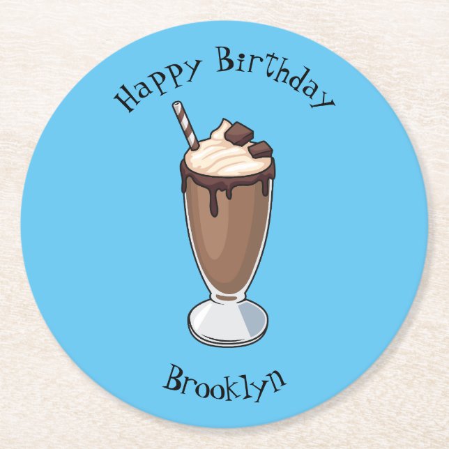 Chocolate milkshake cartoon illustration  round paper coaster (Front)