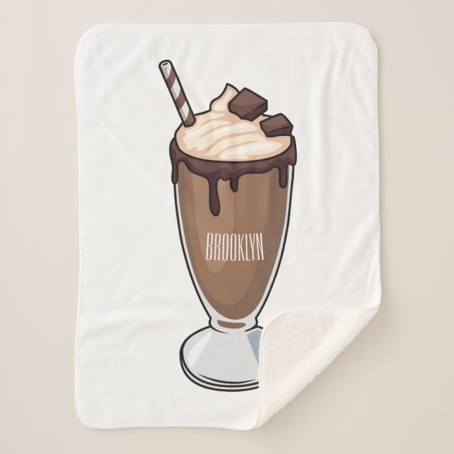 Chocolate milkshake cartoon illustration  sherpa blanket (Front)